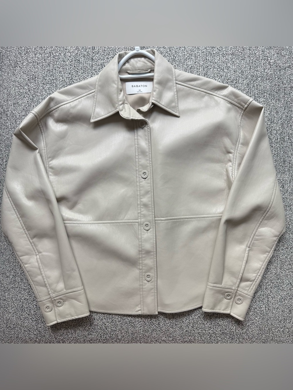 Babaton Light Cream Faux Leather Button-Front Shirt Jacket (not sold anymore)